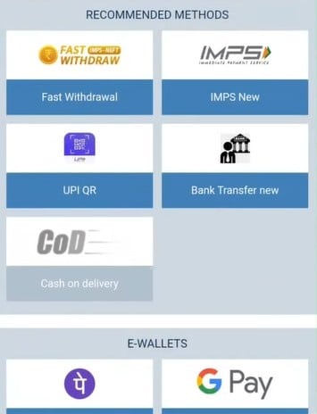Choose a withdrawal method Choose a withdrawal method